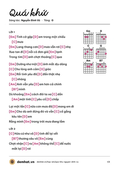 Hợp âm Quá khứ (Nguyễn Đình Vũ) – bản nhạc PDF trang 1, tông G