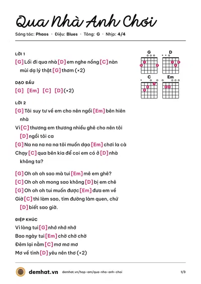 Hợp âm Qua Nhà Anh Chơi (Phaos) – bản nhạc PDF trang 1, tông G