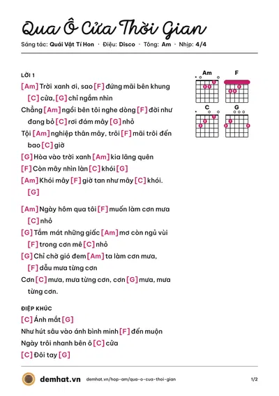 Hợp âm Qua Ô Cửa Thời Gian (Nguyễn Công Hải) – bản nhạc PDF trang 1, tông Am