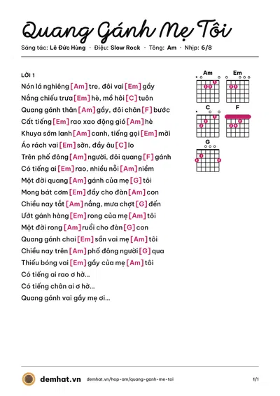 Hợp âm Quang Gánh Mẹ Tôi (Lê Đức Hùng) – bản nhạc PDF trang 1, tông Am