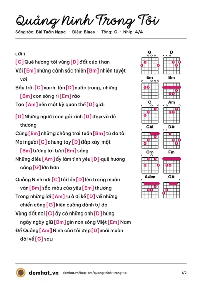 Hợp âm Quảng Ninh Trong Tôi (Bùi Tuấn Ngọc) – bản nhạc PDF trang 1, tông G
