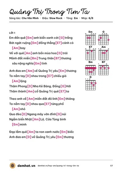 Hợp âm Quảng Trị Trong Tim Ta (Thanh Tài) – bản nhạc PDF trang 1, tông Em