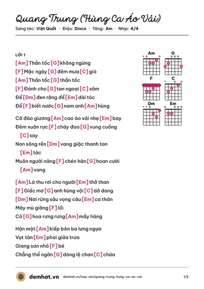 Hợp âm Quang Trung (Hùng Ca Áo Vải) (Việt Quất) – bản nhạc PDF trang 1, tông Am