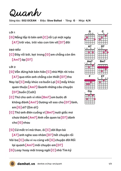 Hợp âm Quanh (502 OCEAN) – bản nhạc PDF trang 1, tông G