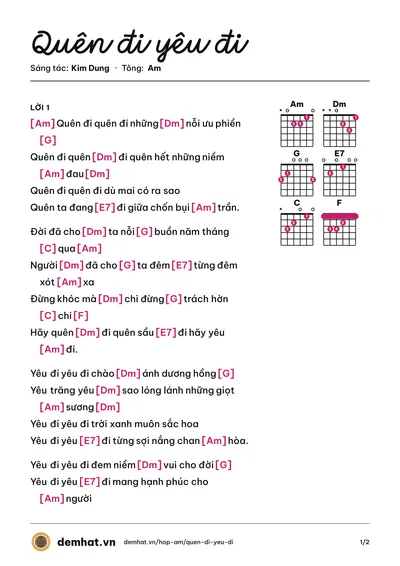 Hợp âm Quên đi yêu đi (Ngọc Anh) – bản nhạc PDF trang 1, tông Am