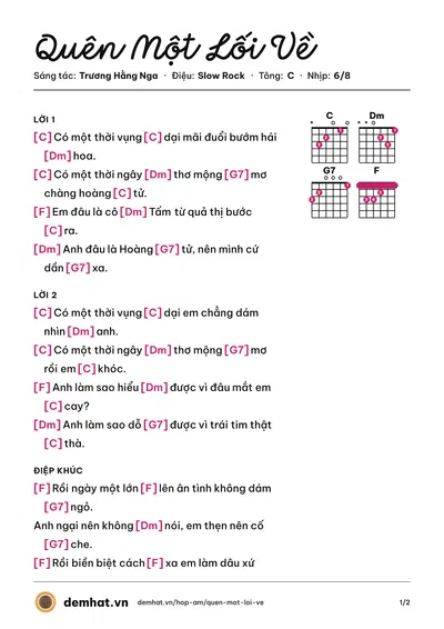Hợp âm Quên Một Lối Về (Phan Toàn) – bản nhạc PDF trang 1, tông C