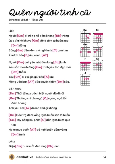 Hợp âm Quên người tình cũ (Vũ Lai) – bản nhạc PDF trang 1, tông Dm