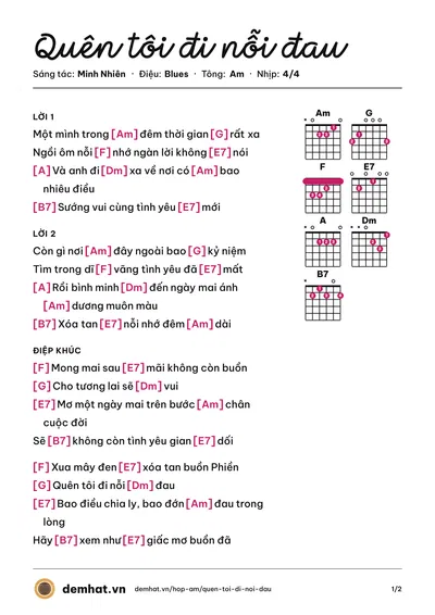 Hợp âm Quên tôi đi nỗi đau (Minh Nhiên) – bản nhạc PDF trang 1, tông Am
