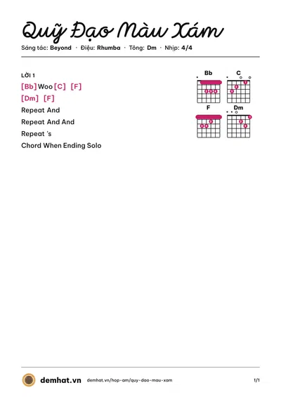 Hợp âm Quỹ Đạo Màu Xám (Beyond) – bản nhạc PDF trang 1, tông Dm