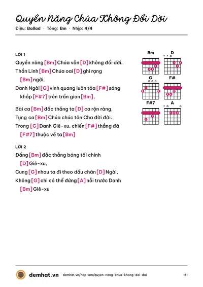 Hợp âm Quyền Năng Chúa Không Đổi Dời – bản nhạc PDF trang 1, tông Bm