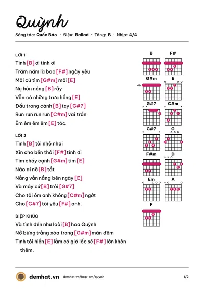 Hợp âm Quỳnh (Hồ Quỳnh Hương) – bản nhạc PDF trang 1, tông B