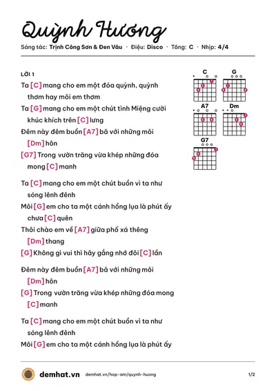 Hợp âm Quỳnh Hương (Khánh Ly) – bản nhạc PDF trang 1, tông C