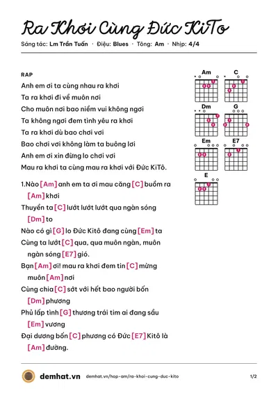 Hợp âm Ra Khơi Cùng Đức KiTo (Uyên Nguyên) – bản nhạc PDF trang 1, tông Am