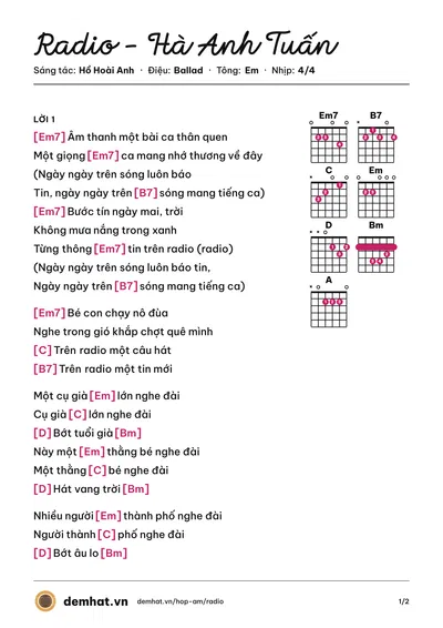Hợp âm Radio - Hà Anh Tuấn (Hà Anh Tuấn) – bản nhạc PDF trang 1, tông Em