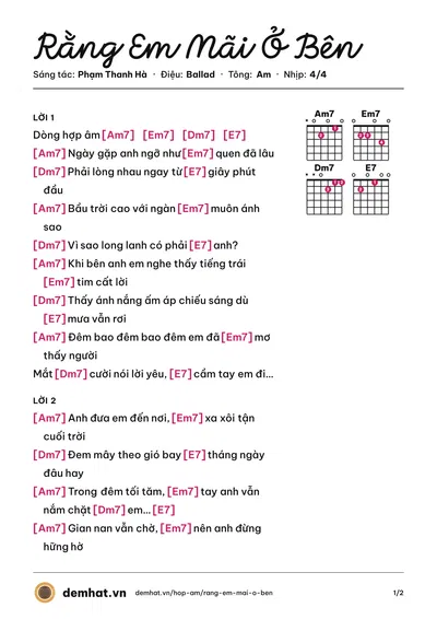 Hợp âm Rằng Em Mãi Ở Bên (Bích Phương) – bản nhạc PDF trang 1, tông Am
