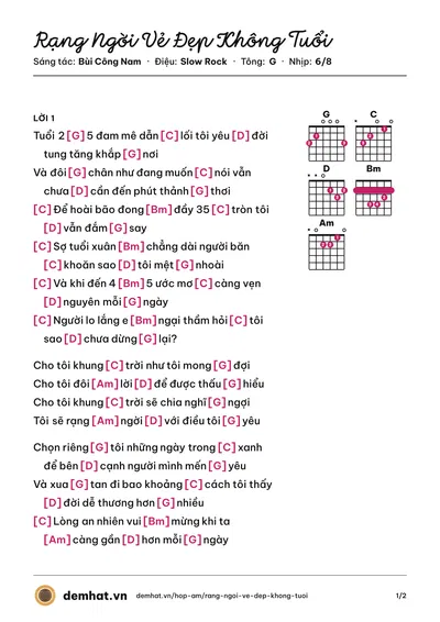 Hợp âm Rạng Ngời Vẻ Đẹp Không Tuổi (Huỳnh Tú) – bản nhạc PDF trang 1, tông G