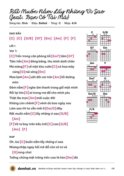Hợp âm Rất Muốn Nắm Lấy Những Vì Sao (feat. Bạn Có Tài Mà) (Dick) – bản nhạc PDF trang 1, tông C