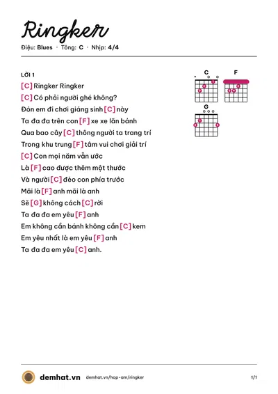 Hợp âm Ringker (O.lew) – bản nhạc PDF trang 1, tông C