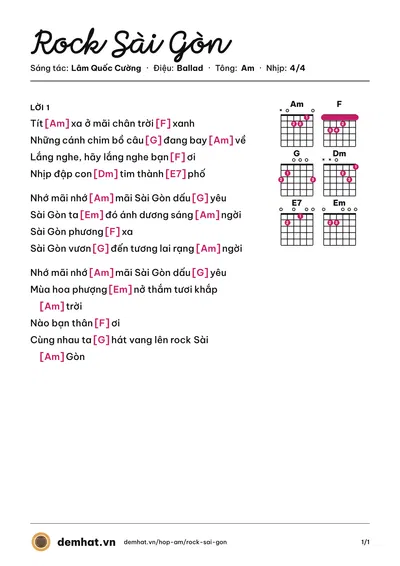 Hợp âm Rock Sài Gòn (MTV) – bản nhạc PDF trang 1, tông Am