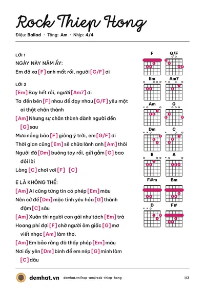 Hợp âm Rock Thiep Hong (Tóc Tiên) – bản nhạc PDF trang 1, tông Am