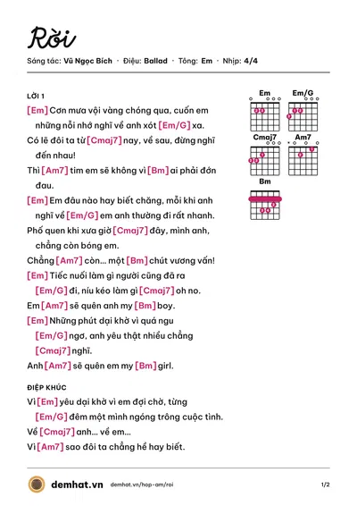 Hợp âm Rời (Trung Quân) – bản nhạc PDF trang 1, tông Em