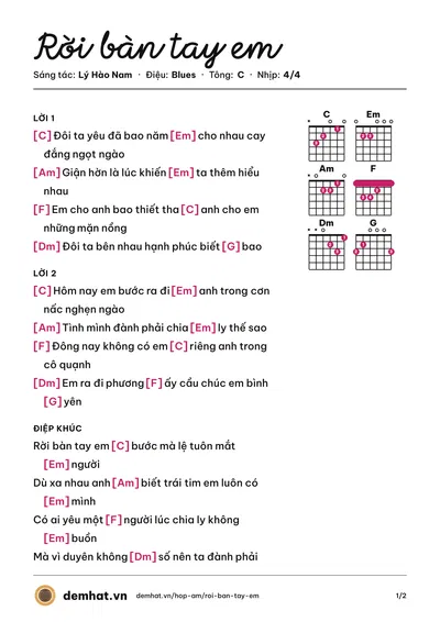 Hợp âm Rời bàn tay em (Lý Hào Nam) – bản nhạc PDF trang 1, tông C