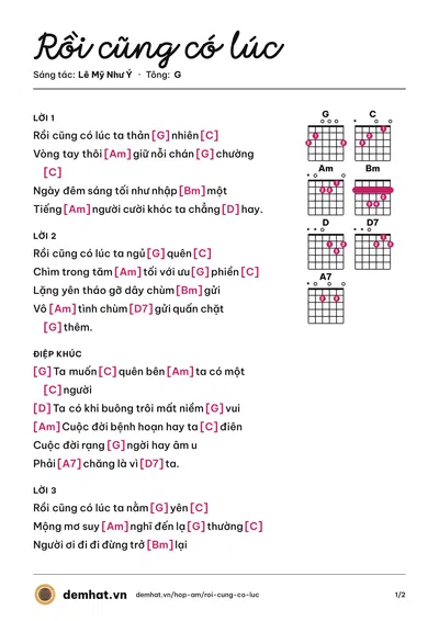 Hợp âm Rồi cũng có lúc (Quốc Duy) – bản nhạc PDF trang 1, tông G