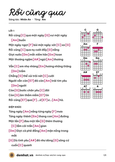 Hợp âm Rồi cũng qua (Lệ Hồng) – bản nhạc PDF trang 1, tông Am