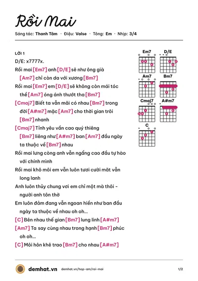 Hợp âm Rồi Mai (Hải Yến) – bản nhạc PDF trang 1, tông Em
