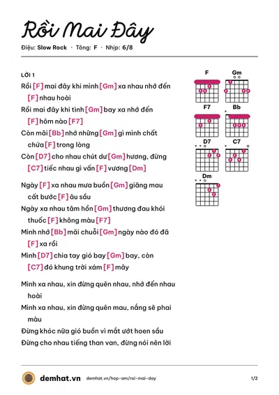 Hợp âm Rồi Mai Đây (Ngân Giang) – bản nhạc PDF trang 1, tông F