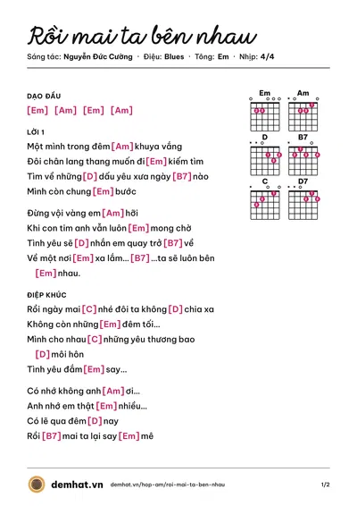 Hợp âm Rồi mai ta bên nhau (Tóc Tiên) – bản nhạc PDF trang 1, tông Em