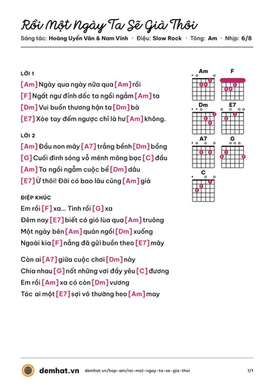 Hợp âm Rồi Một Ngày Ta Sẽ Già Thôi (Hoàng Uyển Văn) – bản nhạc PDF trang 1, tông Am