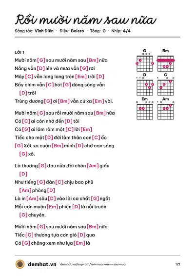 Hợp âm Rồi mười năm sau nữa (Kim Khánh) – bản nhạc PDF trang 1, tông G