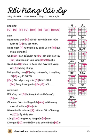 Hợp âm Rồi Nâng Cái Ly (NAL) – bản nhạc PDF trang 1, tông C