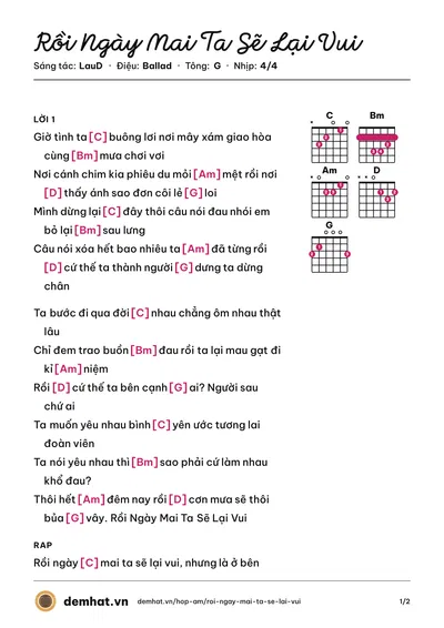 Hợp âm Rồi Ngày Mai Ta Sẽ Lại Vui (LauD) – bản nhạc PDF trang 1, tông G