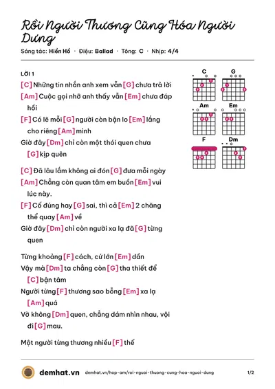 Hợp âm Rồi Người Thương Cũng Hóa Người Dưng (Hiền Hồ) – bản nhạc PDF trang 1, tông C