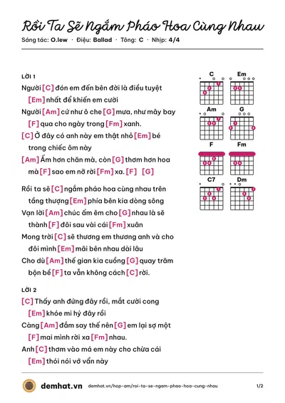 Hợp âm Rồi Ta Sẽ Ngắm Pháo Hoa Cùng Nhau (O.lew) – bản nhạc PDF trang 1, tông C