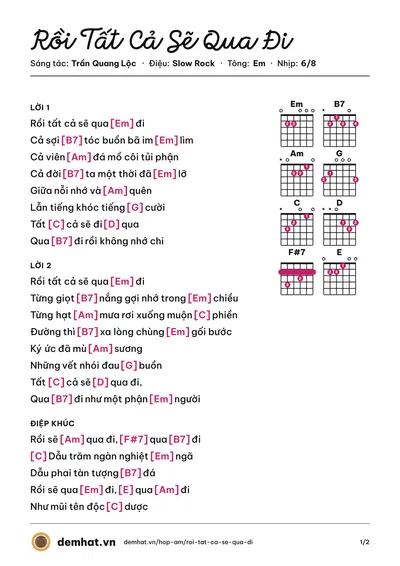 Hợp âm Rồi Tất Cả Sẽ Qua Đi (Trần Quang Lộc) – bản nhạc PDF trang 1, tông Em