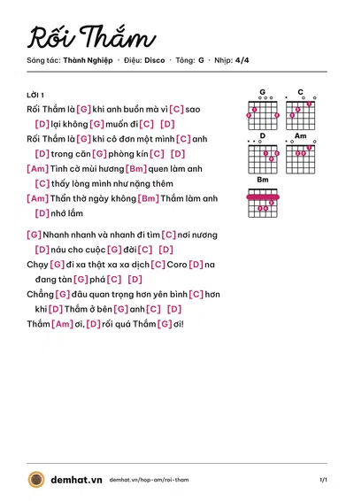 Hợp âm Rối Thắm (Thành Nghiệp) – bản nhạc PDF trang 1, tông G