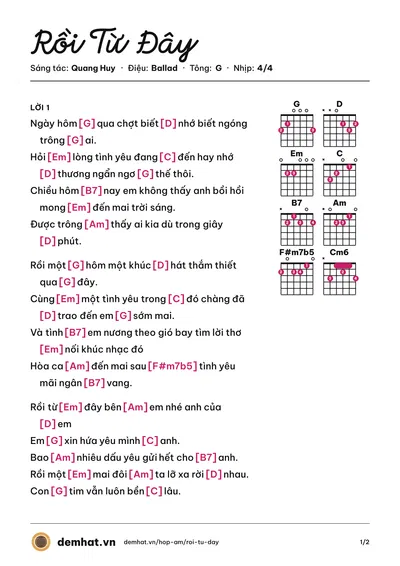 Hợp âm Rồi Từ Đây (Đại Nhân) – bản nhạc PDF trang 1, tông G