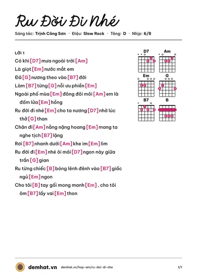 Hợp âm Ru Đời Đi Nhé (Khánh Ly) – bản nhạc PDF trang 1, tông D