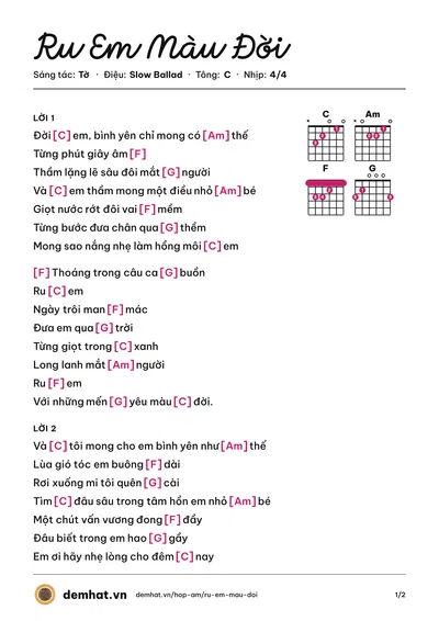 Hợp âm Ru Em Màu Đời (Tờ) – bản nhạc PDF trang 1, tông C