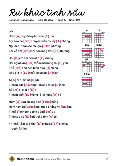 Hợp âm Ru khúc tình sầu (Song Ngọc) – bản nhạc PDF trang 1, tông A