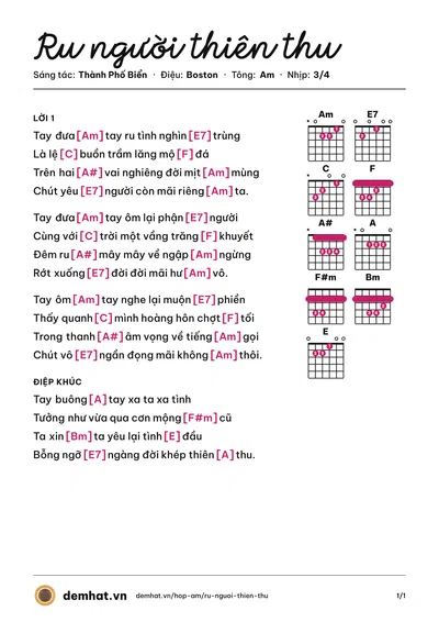 Hợp âm Ru người thiên thu (Thành Phố Biển) – bản nhạc PDF trang 1, tông Am