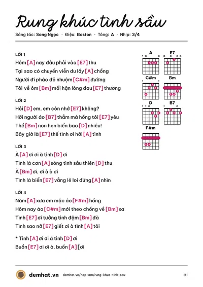 Hợp âm Rung khúc tình sầu (Song Ngọc) – bản nhạc PDF trang 1, tông A