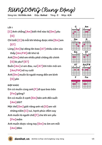 Hợp âm RUNGDONG (Rung Động) (Dương Edward) – bản nhạc PDF trang 1, tông C