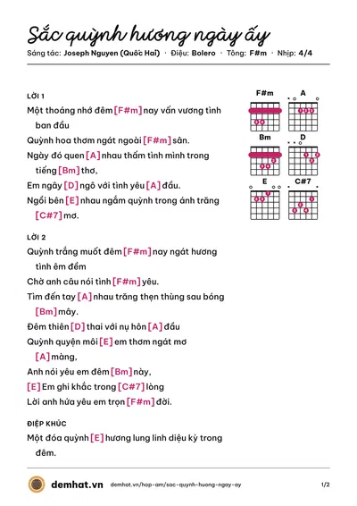 Hợp âm Sắc quỳnh hương ngày ấy (Hà Vân) – bản nhạc PDF trang 1, tông F#m