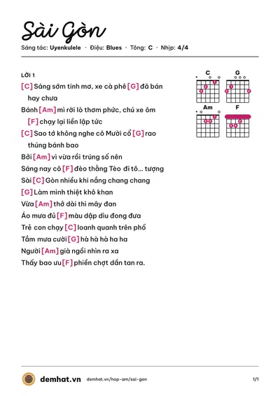 Hợp âm Sài Gòn (Uyenkulele) – bản nhạc PDF trang 1, tông C