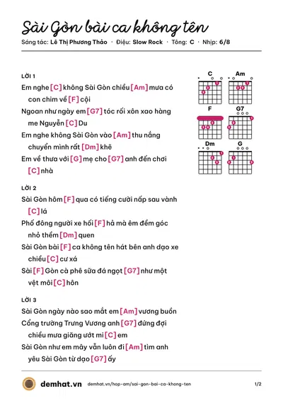 Hợp âm Sài Gòn bài ca không tên (Lê Thị Phương Thảo) – bản nhạc PDF trang 1, tông C