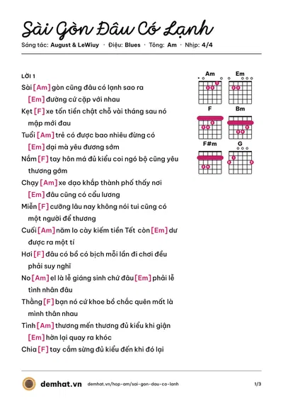 Hợp âm Sài Gòn Đâu Có Lạnh (Changg) – bản nhạc PDF trang 1, tông Am